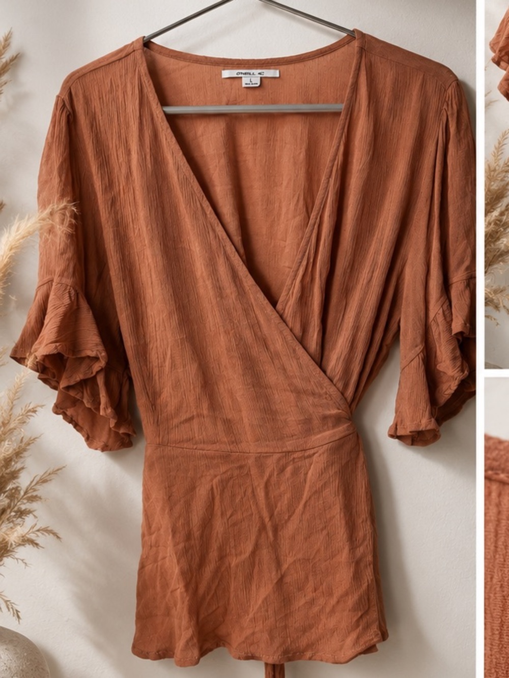 O'Neill Rust Tie-Back Ruffle Sleeve Blouse